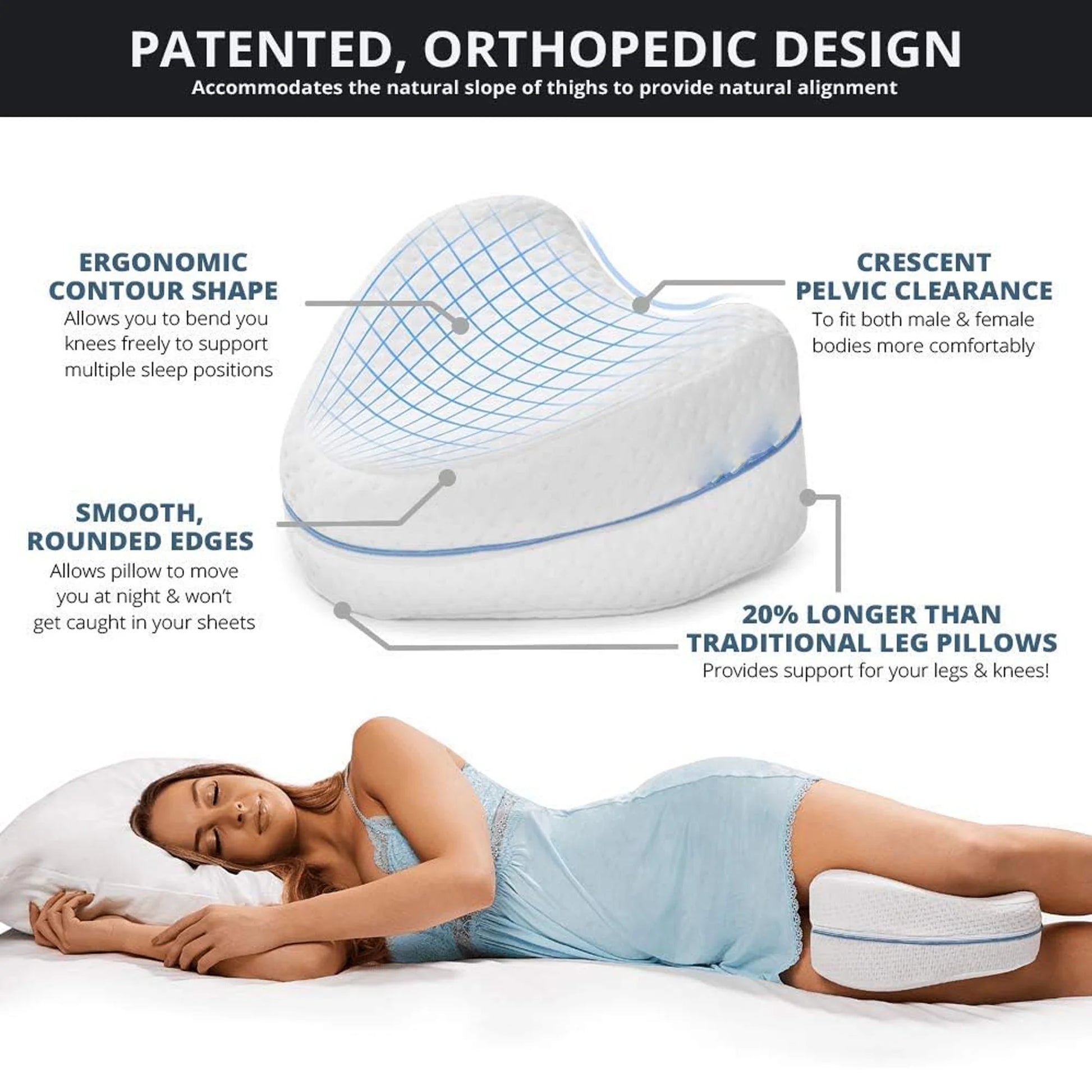 Legacy Leg & Knee Foam Support Pillow Soothing Pain Relief for Sciatica, Back, Hips, Knees, Joints