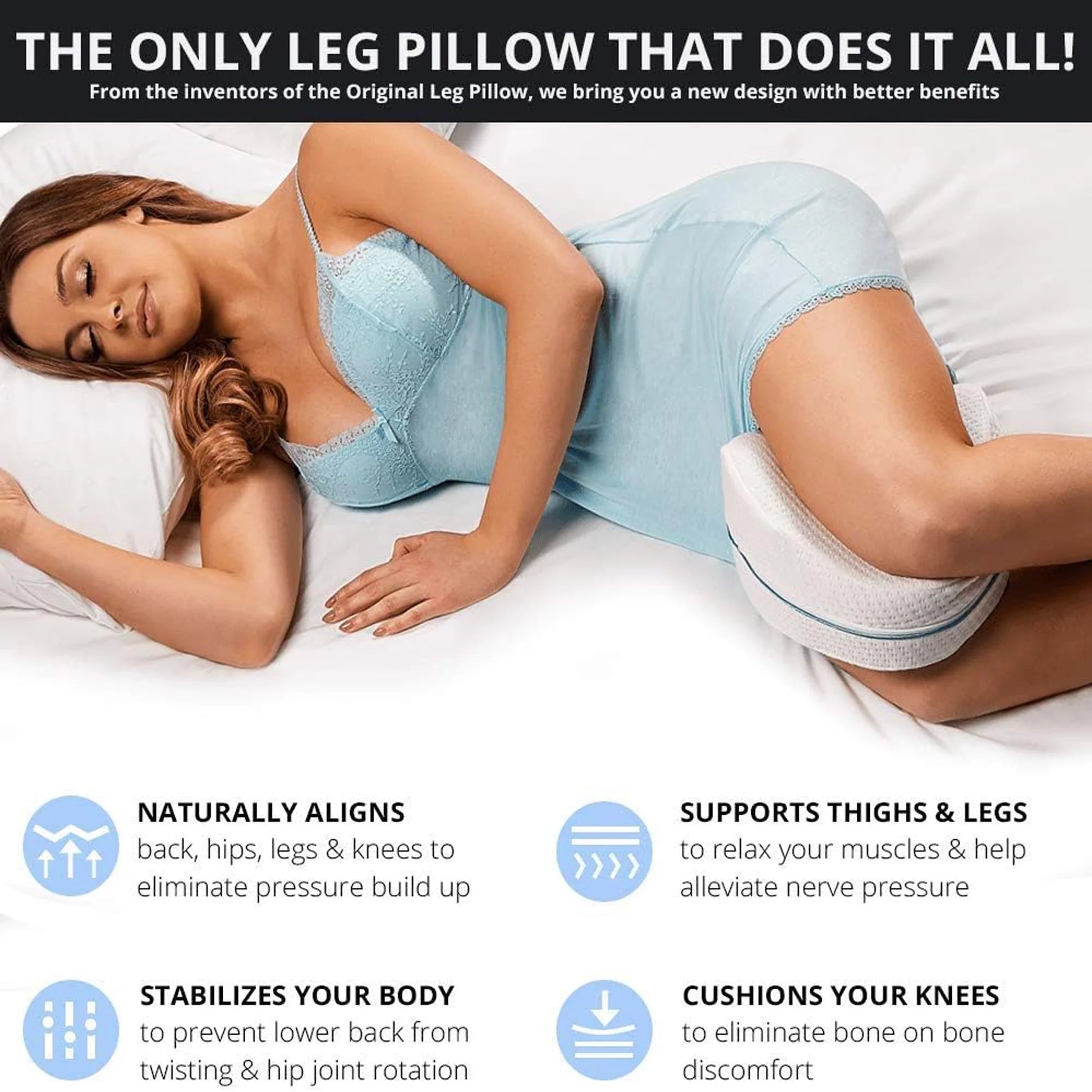 Legacy Leg & Knee Foam Support Pillow Soothing Pain Relief for Sciatica, Back, Hips, Knees, Joints